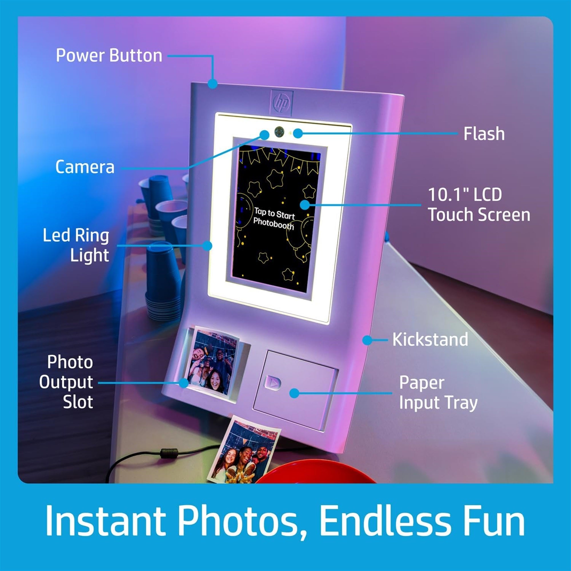 HP Sprocket Photobooth 3x4 fotoskriver (hvit) pakke med sinkpapir (100 ark) og bæreveske