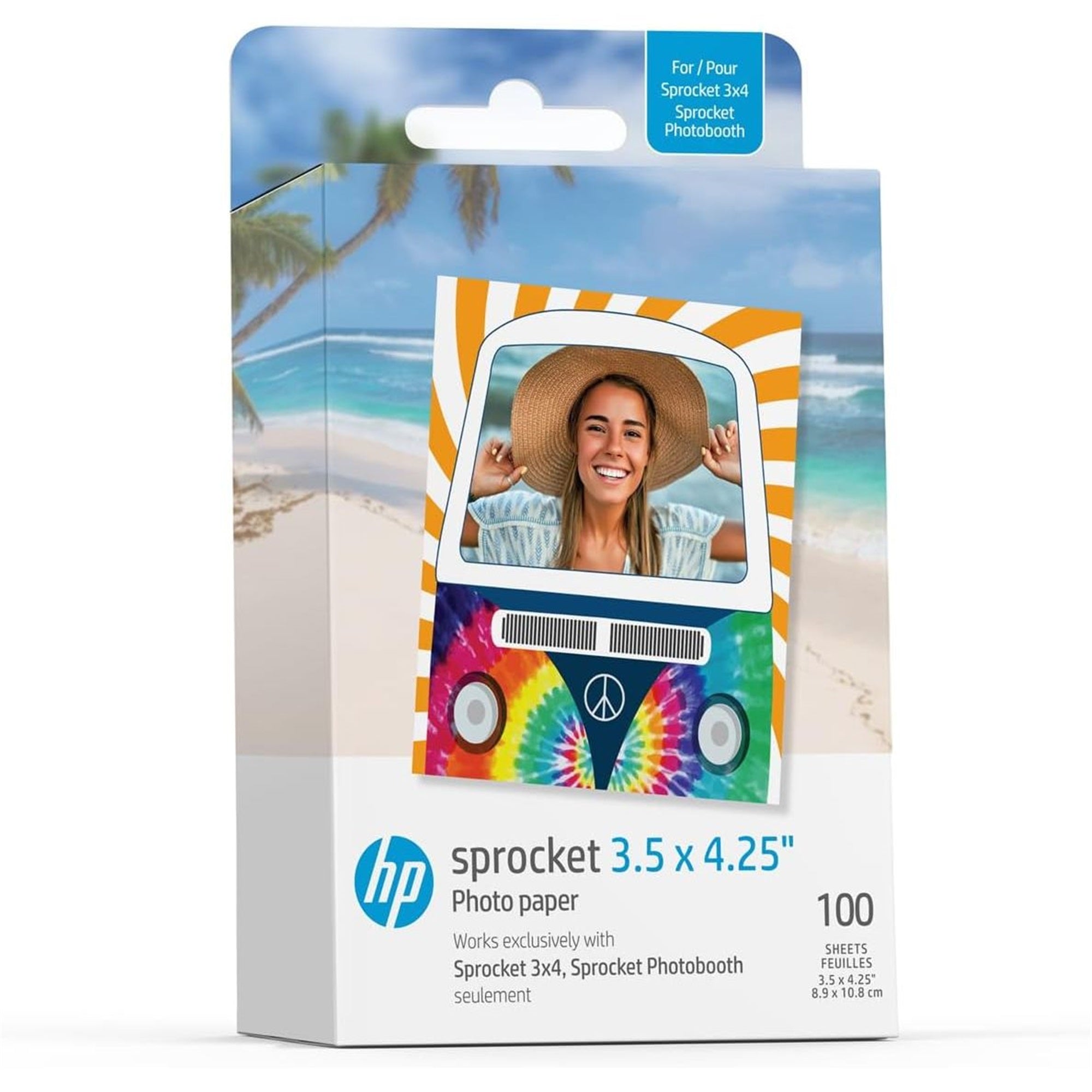 HP Sprocket Photobooth 3x4 fotoskriver (hvit) pakke med sinkpapir (100 ark) og bæreveske