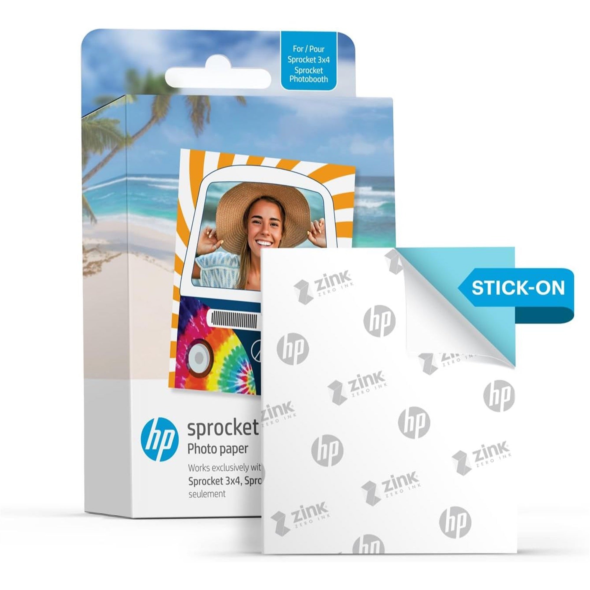 HP Sprocket Photobooth 3x4 fotoskriver (hvit) pakke med sinkpapir (100 ark) og bæreveske
