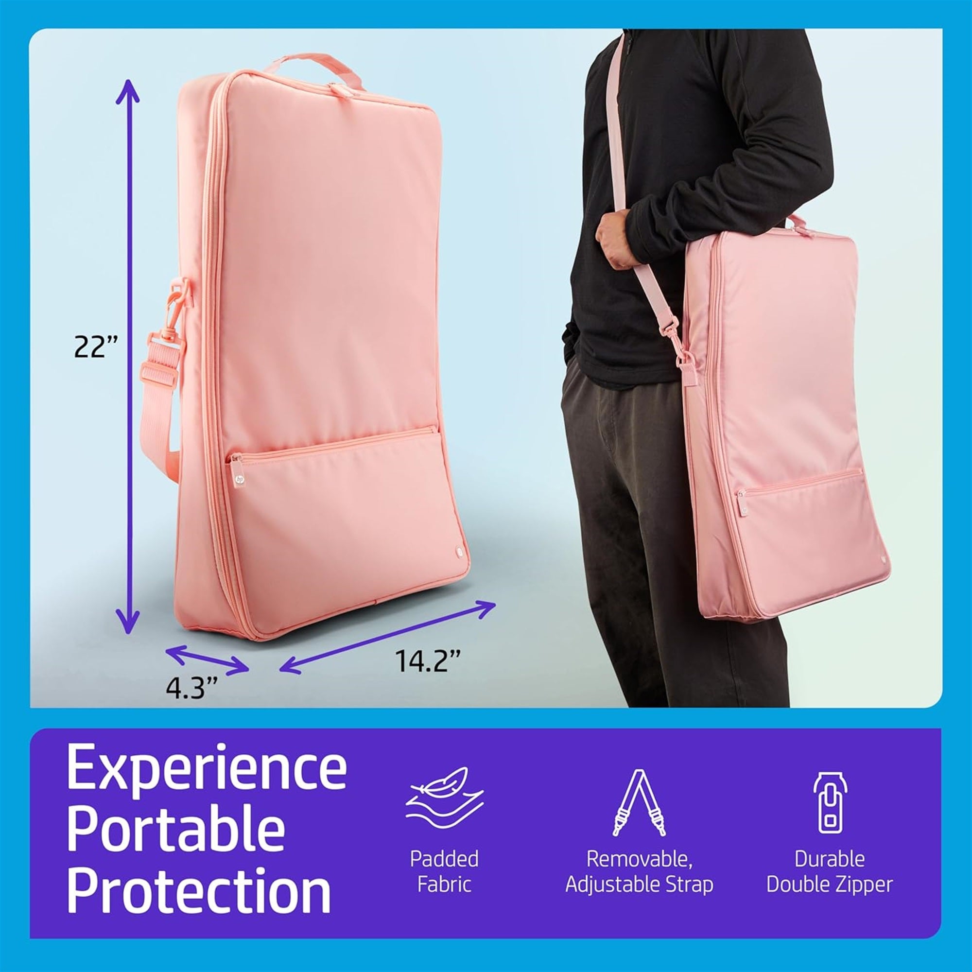 HP Premium bæreveske med polstret oppbevaringsveske med avtagbar skulderstropp for kjedehjul Photobooth (rosa)