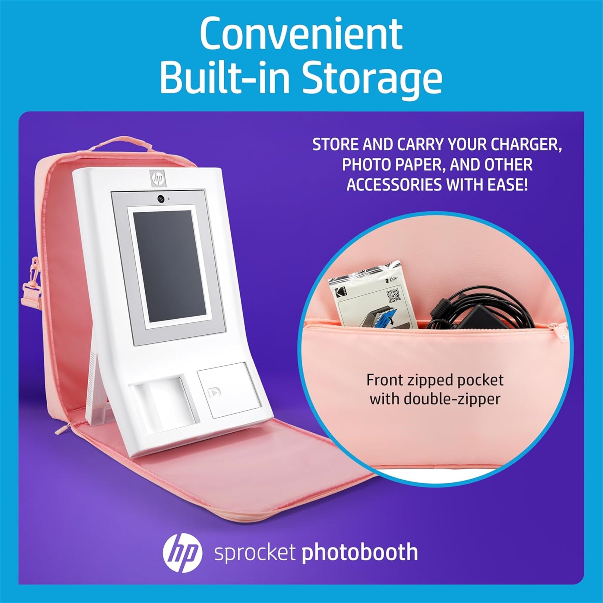 HP Premium bæreveske med polstret oppbevaringsveske med avtagbar skulderstropp for kjedehjul Photobooth (rosa)