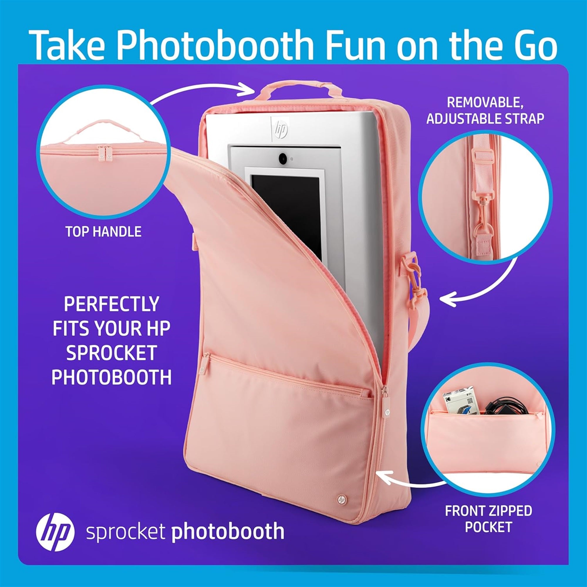 HP Premium bæreveske med polstret oppbevaringsveske med avtagbar skulderstropp for kjedehjul Photobooth (rosa)