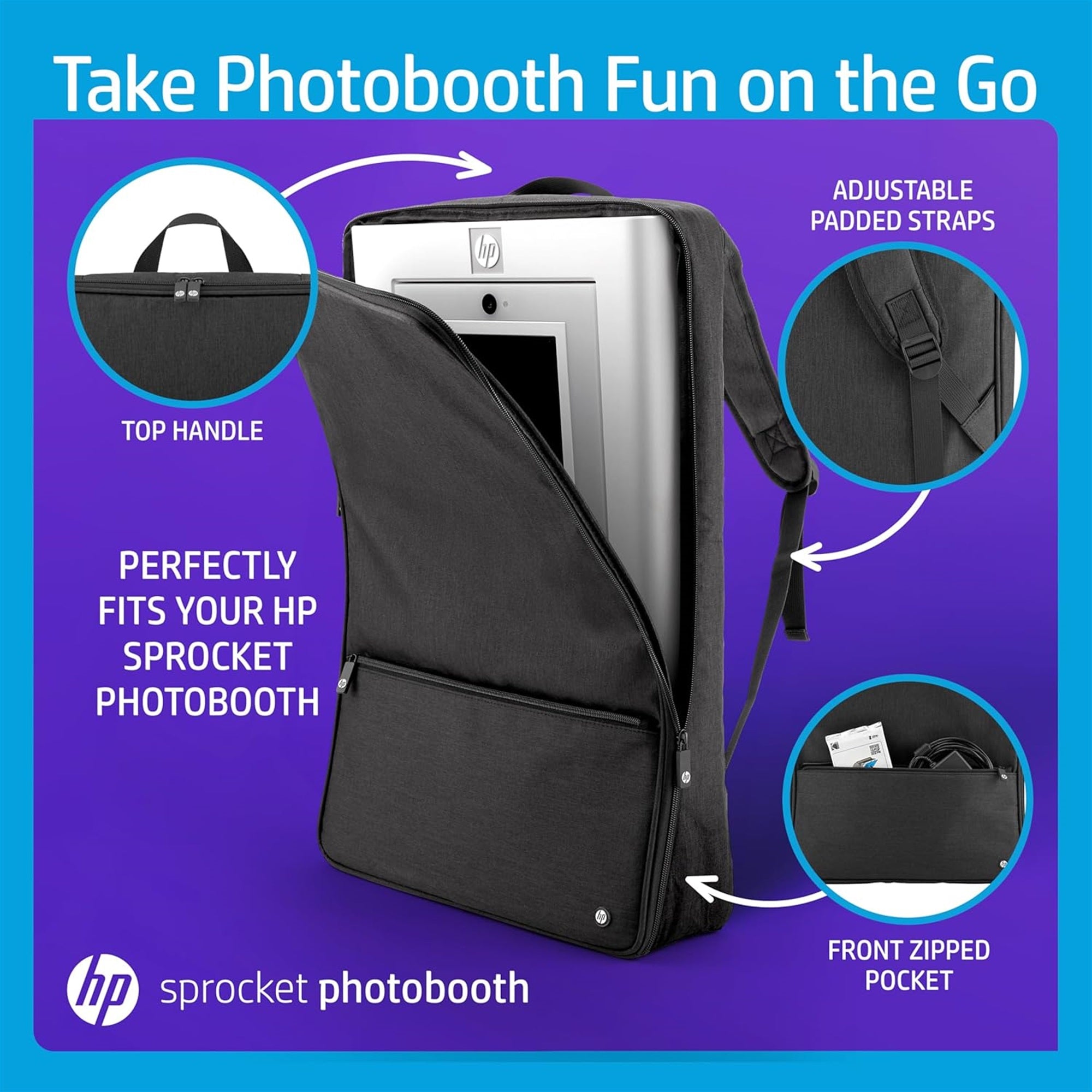 HP Sprocket Photobooth reiseryggsekk (svart), eksklusivt for HP Sprocket Photobooth-skriver