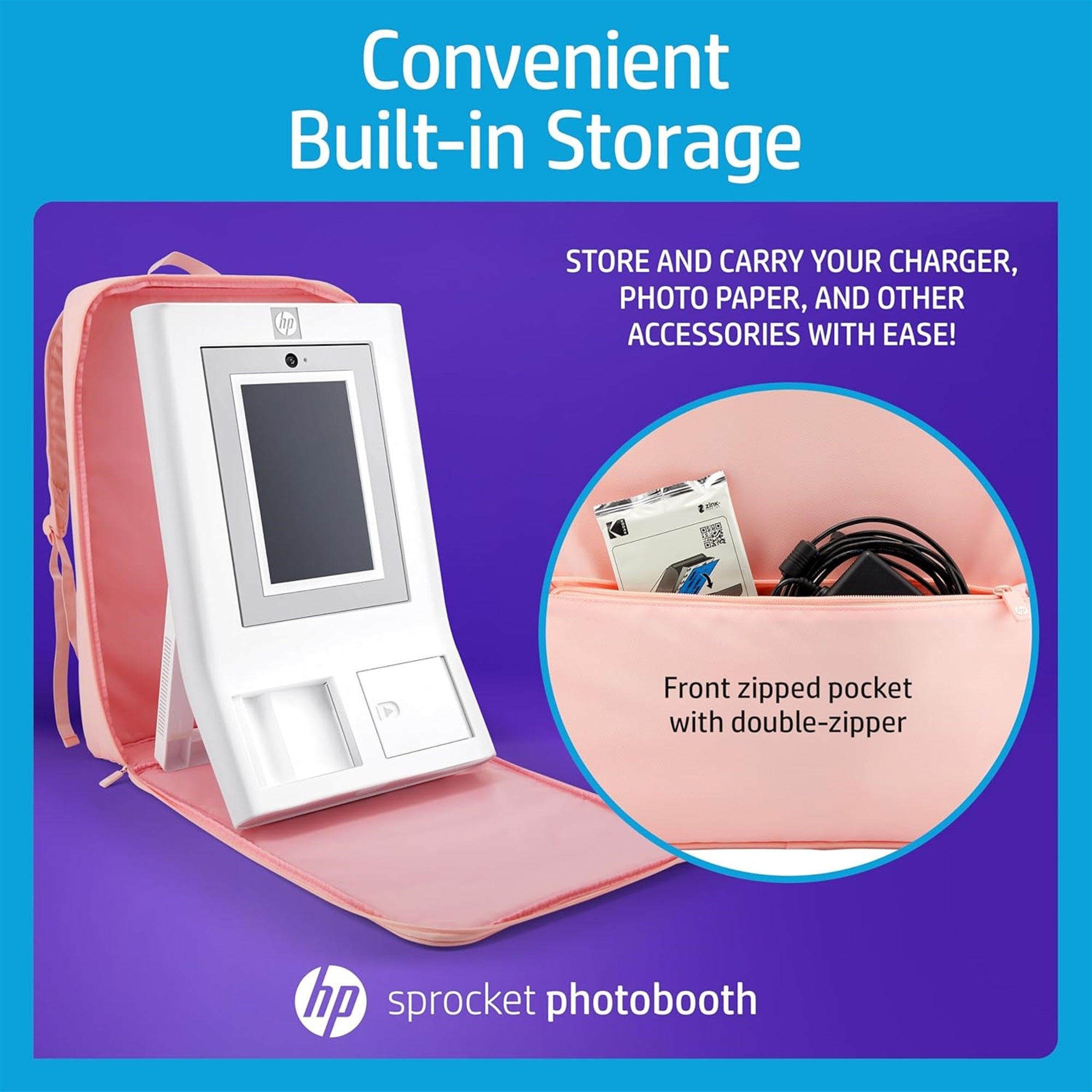 HP Sprocket Photobooth reiseryggsekk (rosa), eksklusivt for HP Sprocket Photobooth-skriver