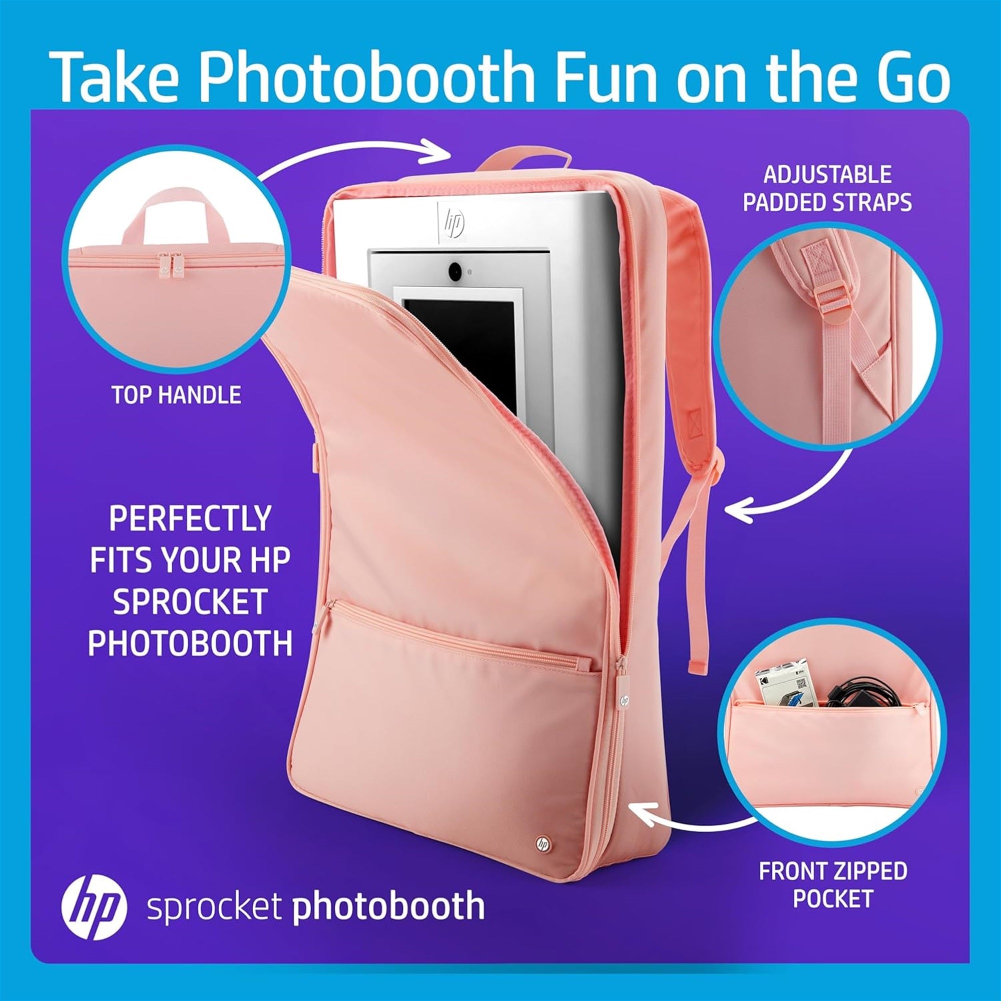 HP Sprocket Photobooth reiseryggsekk (rosa), eksklusivt for HP Sprocket Photobooth-skriver