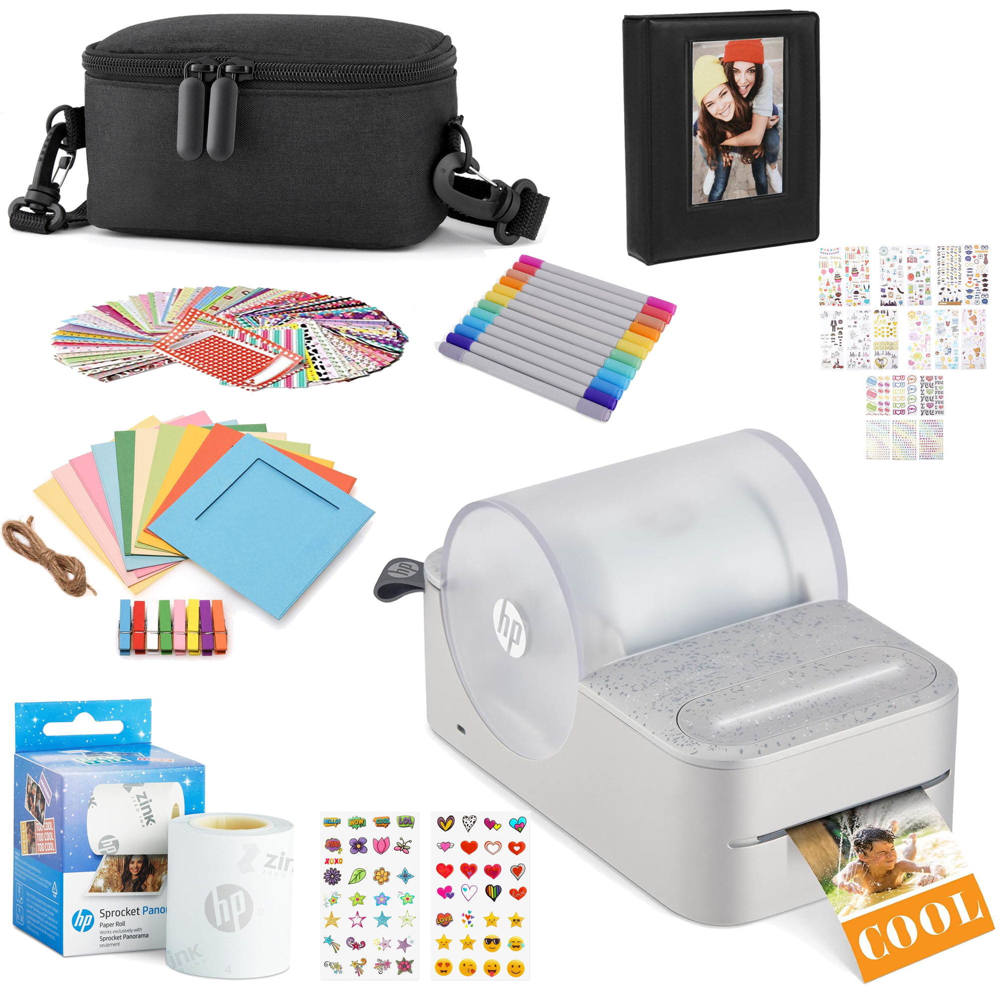 HP Sprocket Panorama Instant Portable Color Label & Photo Printer (Grey) Gift Bundle Sprocket Printers