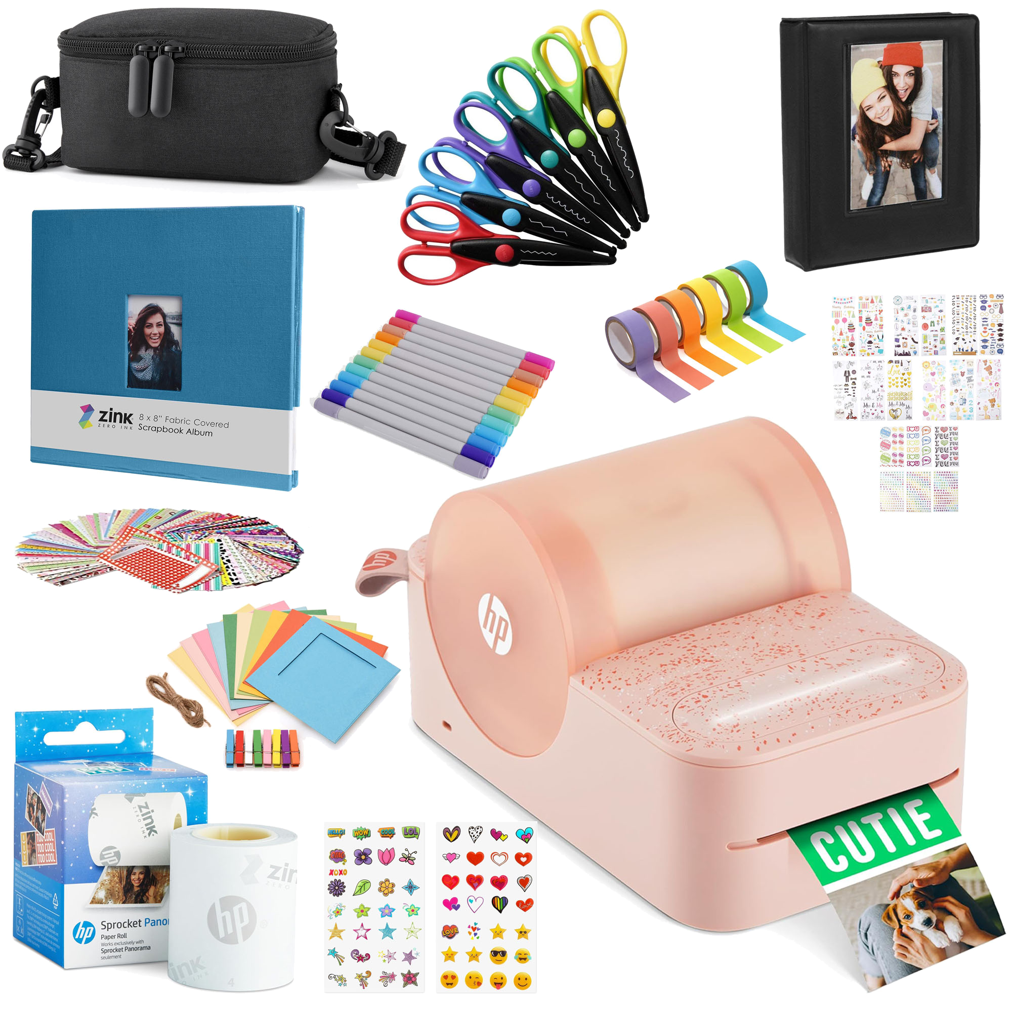 HP Sprocket Panorama Instant Portable Color Label & Photo Printer (Pink) Craft Bundle Sprocket Printers