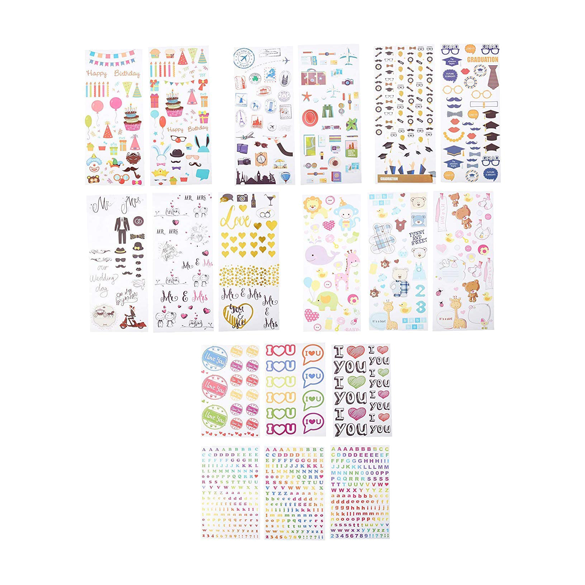 9 Unique Decorative Sticker Sets (Wedding, Travel, Party, ABC, Love, Graduation, Baby) hpsprocket