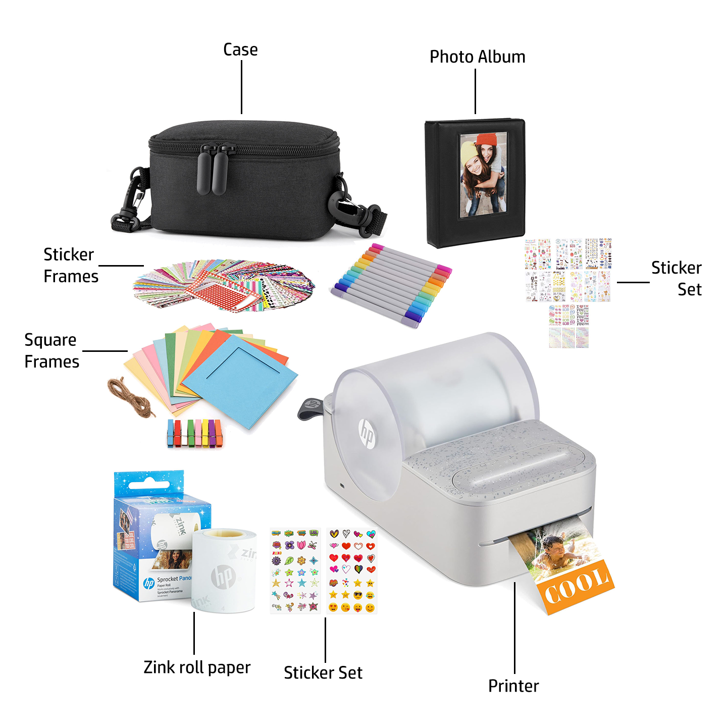HP Sprocket Panorama Instant Portable Color Label & Photo Printer (Grey) Gift Bundle Sprocket Printers